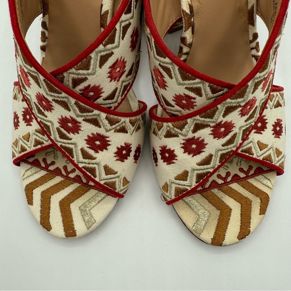 ASH Red Aztec Embroidered Padded Adel Round Toe Block Heel Slip On Heeled Sandal - Picture 9 of 16